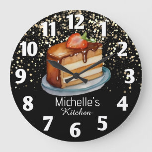 Reloj Redondo Grande Glitter Cake Baker Pastry Chef Personalizado