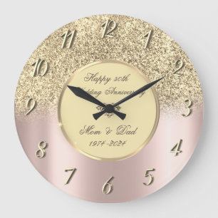 Reloj Redondo Grande Glitter Ombre Rosa Dorado 50 Aniversario de Boda