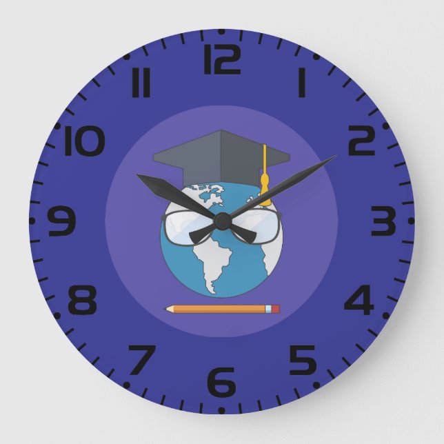 Reloj Redondo Grande Global Education Graduation Cap Earth Smart Planet (Anverso)