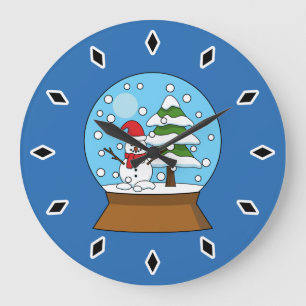 Reloj Redondo Grande Globe de nieve con muñeco de nieve y árbol de pino