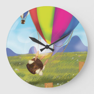 Reloj Redondo Grande Globo aerostático de dibujos animados desbocado