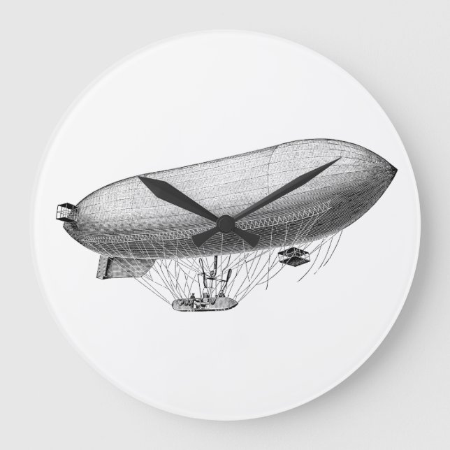 Reloj Redondo Grande Globo retro del aire caliente del zepelín viejo (Anverso)