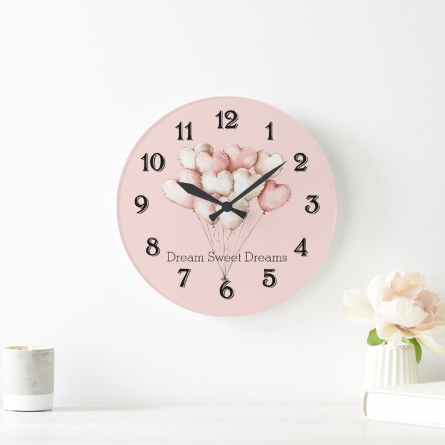 Reloj Redondo Grande Globos de Corazones de Crema Rosa   (Hogar)