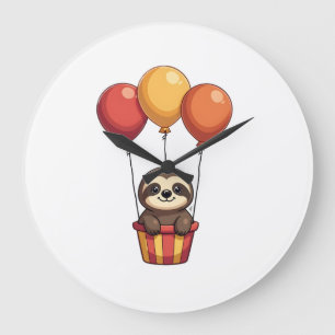 Reloj Redondo Grande Globos de Perezoso Vintage Diseño Animal Retro Lin