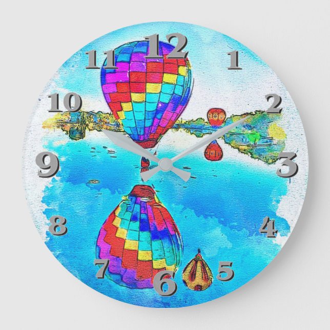 Reloj Redondo Grande Globos del aire caliente (Anverso)