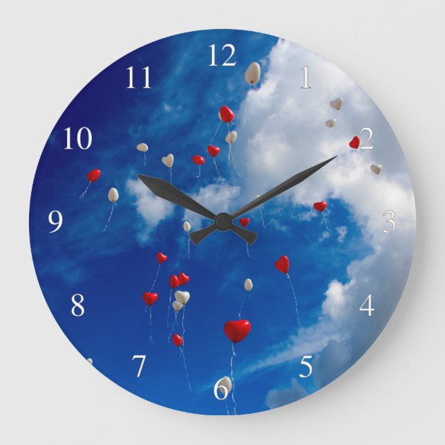 Reloj Redondo Grande Globos Rojo Y Blanco En El Cielo (Anverso)