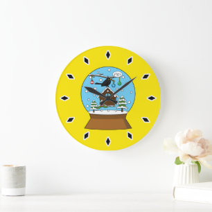 Reloj Redondo Grande Glóbulo de la nieve con canto de Blackbird