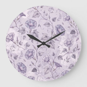 Reloj Redondo Grande Glorias de la Mañana Elegantes Florales de Lavanda