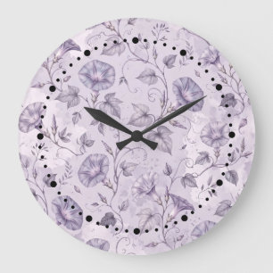 Reloj Redondo Grande Glorias de la Mañana Elegantes Florales de Lavanda