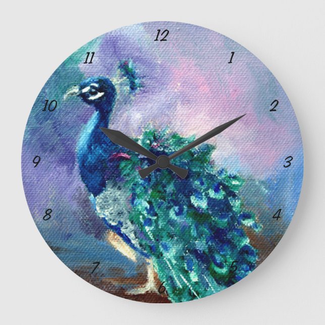 Reloj Redondo Grande Glorioso pavo real II (Anverso)