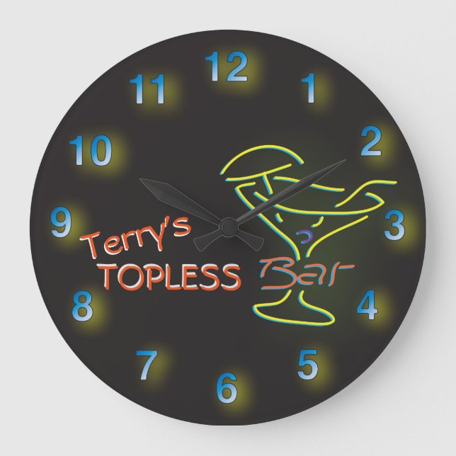 Reloj Redondo Grande Glowing Neon Sign Personalized Topless Bar (Anverso)