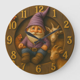 Reloj Redondo Grande Gnome and Farm Animals in Cozy Garden Scene