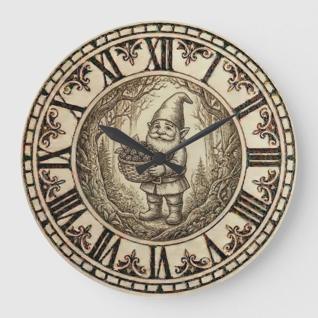 Reloj Redondo Grande Gnome Wall Clock –  Farmhouse Decor (Anverso)