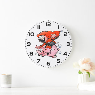 Reloj Redondo Grande Gnomo de dibujos animados divertidos montando un c