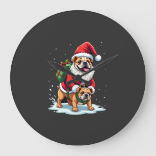 Reloj Redondo Grande Gnomo montando un bulldog inglés Navidad Xmas niño