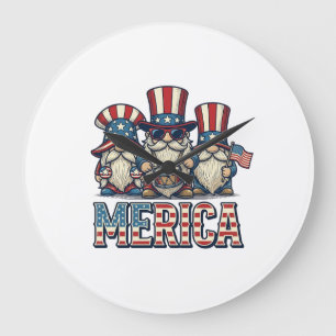 Reloj Redondo Grande Gnomo Patriótico Merica Diseño Vector Vintage_1