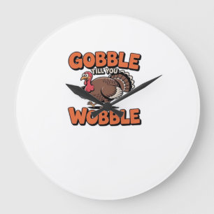 Reloj Redondo Grande Gobble Till You Wobble � Dibujos Animados de Pavo