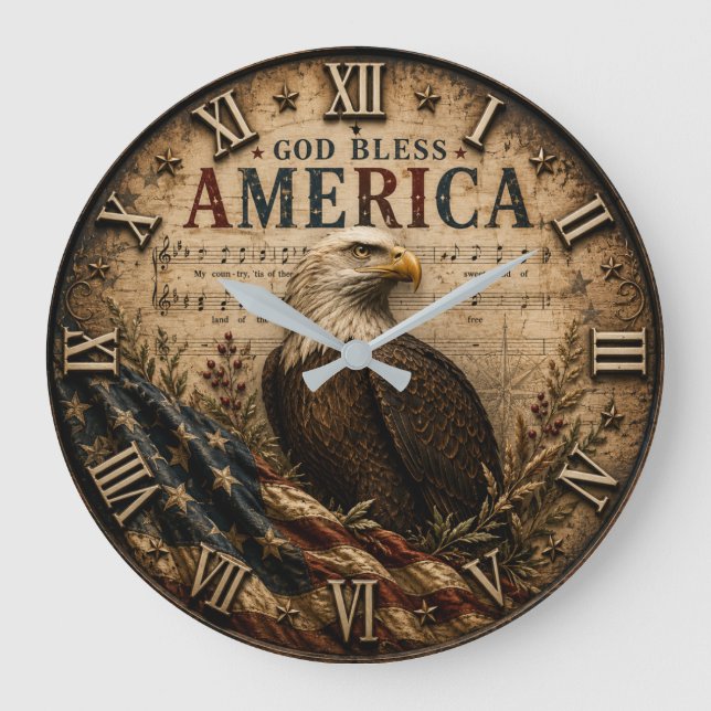 Reloj Redondo Grande God Bless America Eagle (Anverso)