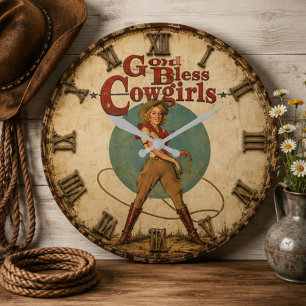 Reloj Redondo Grande God Bless Cowgirls Ranch Farmhouse