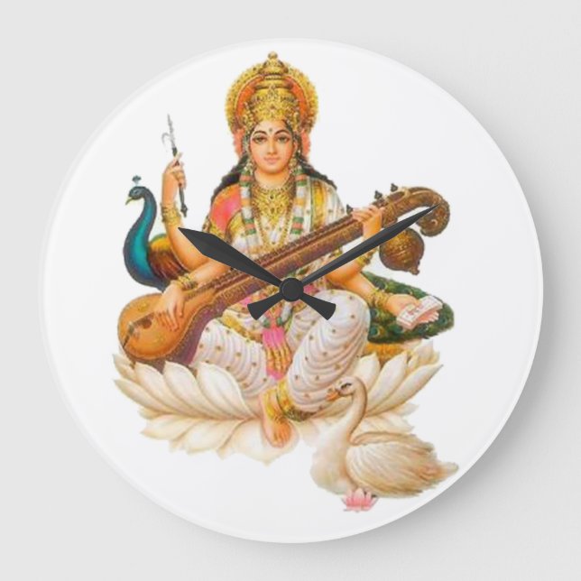Reloj Redondo Grande goddess sarswati hindu godess arts education music (Anverso)