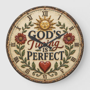 Reloj Redondo Grande God's Timing Is Perfect Christian Rustic Faith