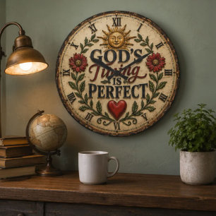Reloj Redondo Grande God's Timing Is Perfect Christian Rustic Faith