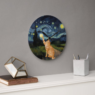 Reloj Redondo Grande Gogh Kitty Starry Night Cat