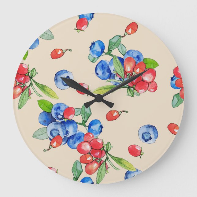 Reloj Redondo Grande Goji, arándano azul: patrón de ilustracion acuátic (Anverso)