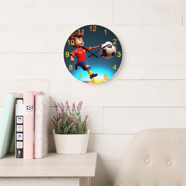Reloj Redondo Grande "Gol Bound: La patada perfecta del niño animado" (Sala de lectura)