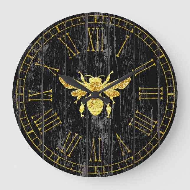 Reloj Redondo Grande Gold Abeja tu fondo de color (Anverso)