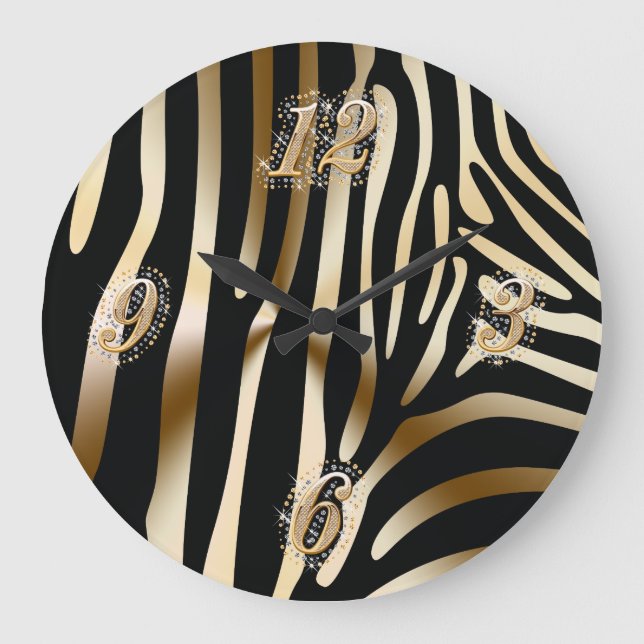 Reloj Redondo Grande Gold and Black Zebra Wall Clock (Anverso)