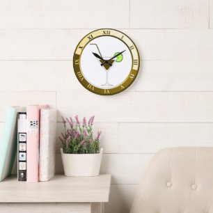 Reloj Redondo Grande Gold and White Martini Bar Clock