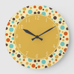 Reloj Redondo Grande Gold center Polka Dots Retro Blue Yellow Red