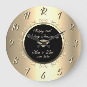 Reloj Redondo Grande Gold Diamond Swirls Gold 25º Aniversario Boda