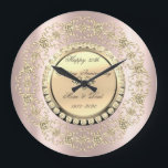 Reloj Redondo Grande Gold Diamonds Rosa Oro 25 aniversario Boda<br><div class="desc">Elegantes diamantes de oro sobre fondo dorado rosa.</div>
