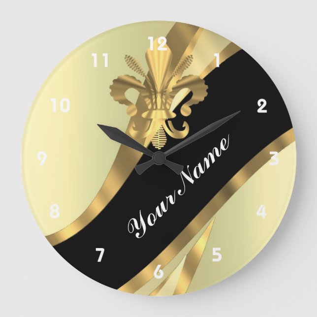 Reloj Redondo Grande Gold fleur de lys personalizado (Anverso)