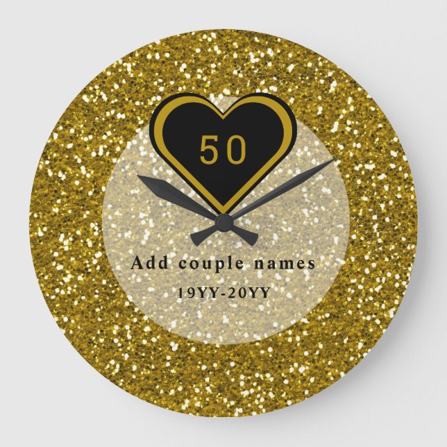 Reloj Redondo Grande Gold Glitter 50th Wedding Anniversary (Anverso)