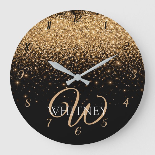 Reloj Redondo Grande Gold Glitter Sparkle Elegant Luxury Texture        (Anverso)