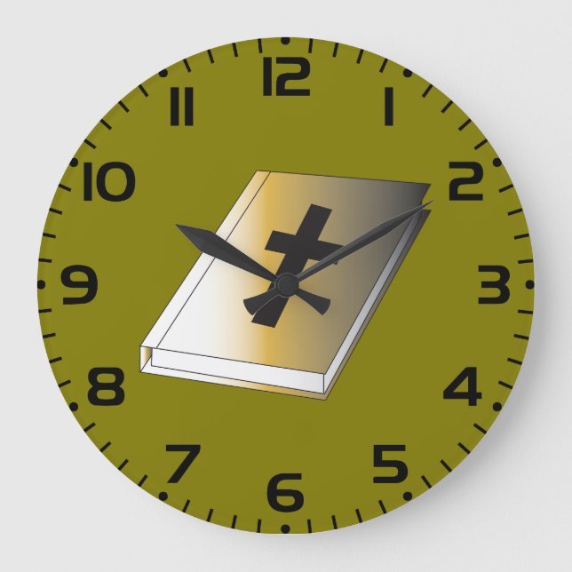 Reloj Redondo Grande Gold Holy Bible with Black Cross Religious (Anverso)