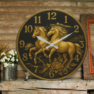 Reloj Redondo Grande Gold horse plated equestrian elegant rustic luxury