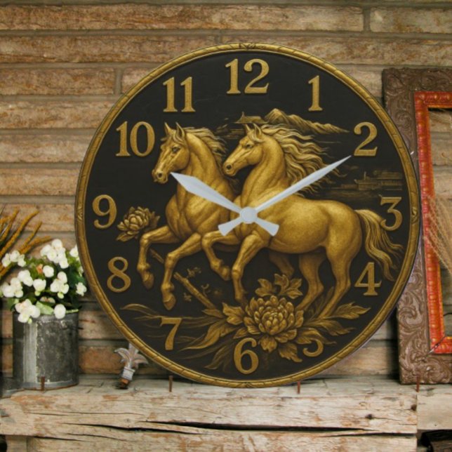 Reloj Redondo Grande Gold horse plated equestrian elegant rustic luxury (Subido por el creador)