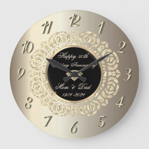 Reloj Redondo Grande Gold Swirls Champagne 50 Aniversario de Boda