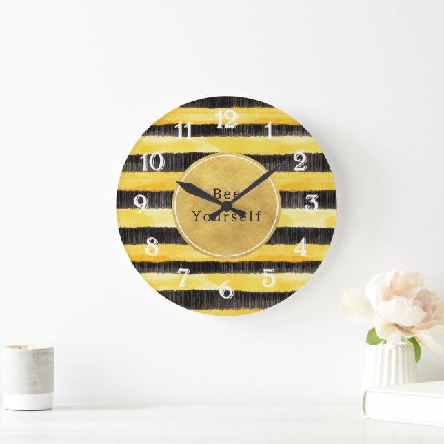 Reloj Redondo Grande Gold Yellow Black Bee Stripes (Hogar)