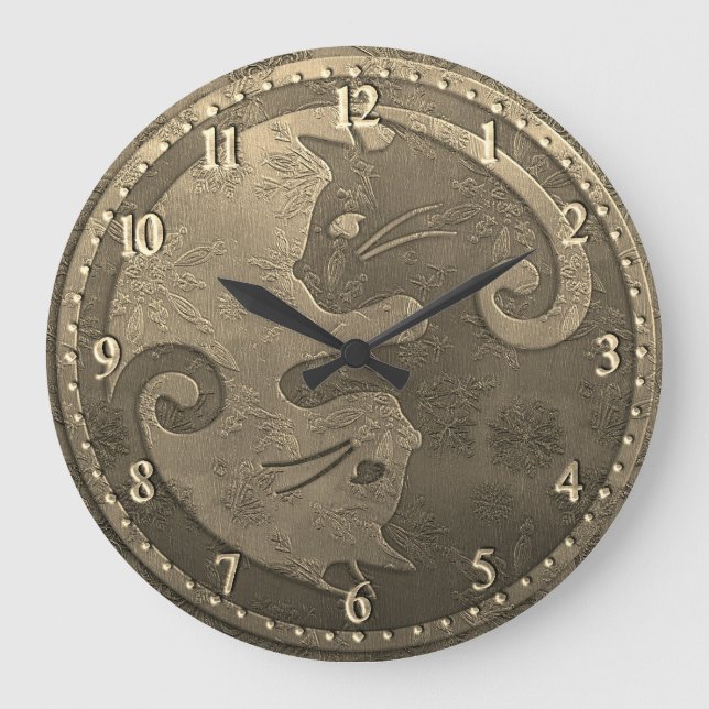 Reloj Redondo Grande Gold Yin Yang Cats (Anverso)