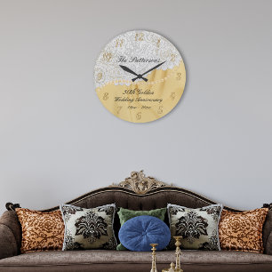 Reloj Redondo Grande Golden 50° Aniversario Boda Satin Lace