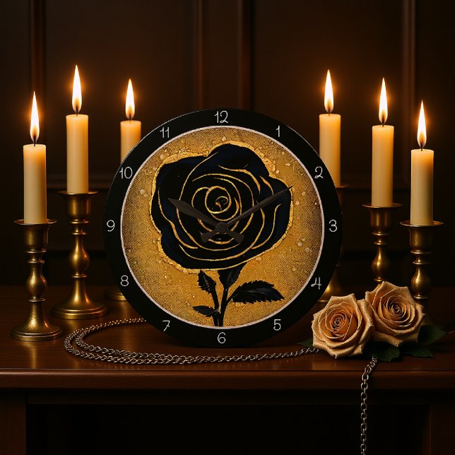 Reloj Redondo Grande Golden Accent Black Rose  (Subido por el creador)