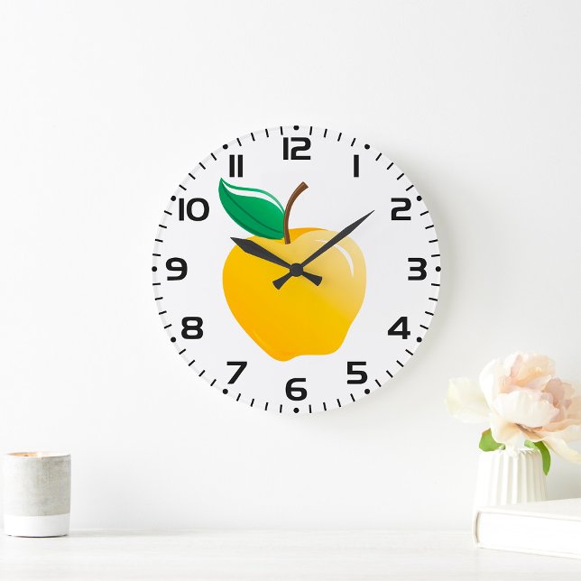 Reloj Redondo Grande Golden Apple Bright Yellow Fruit (Subido por el creador)