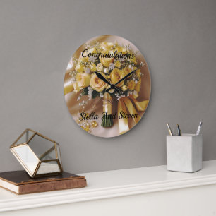 Reloj Redondo Grande "Golden Glow: Un Bouquet de Rosas con Honor"