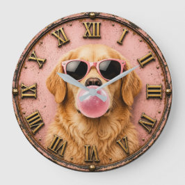 Reloj Redondo Grande Golden Retriever Blowing Pink Bubble Gum