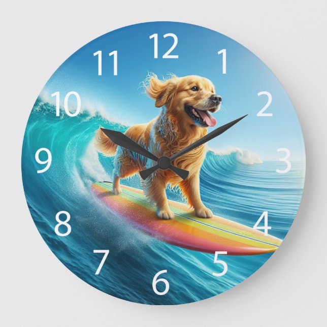 Reloj Redondo Grande Golden Retriever de Guay Surfing (Anverso)